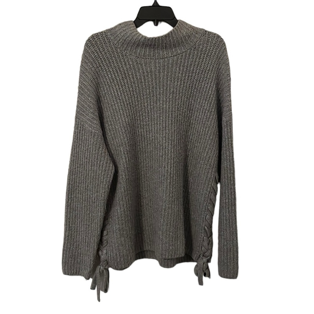 Mossimo Women's Gray Knit Ribbed Mock Neck Side Criss Cross Tie Sweater Size XXL